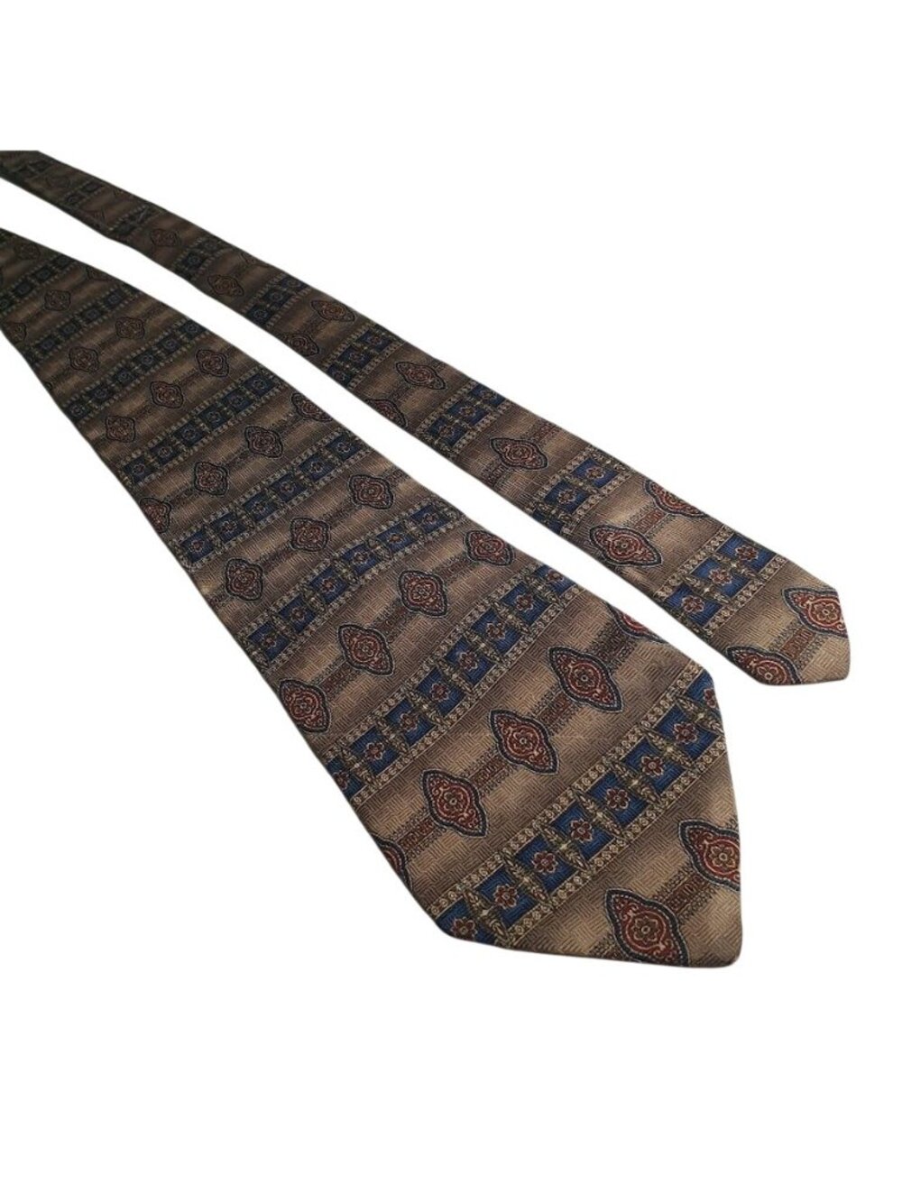 Roundtree Yorke Mens All Silk Handmade Tie Brown Blue Red Floral Pattern Dad Gif